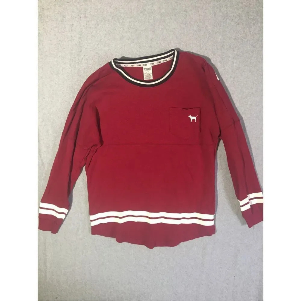 Womens PINK Jersey Size Medium Red White Large Logo Cotton Blend Cute